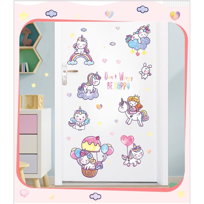 Decal dán tường trang trí - KỲ LÂN HỒNG ĐÁNG YÊU CHO BÉ