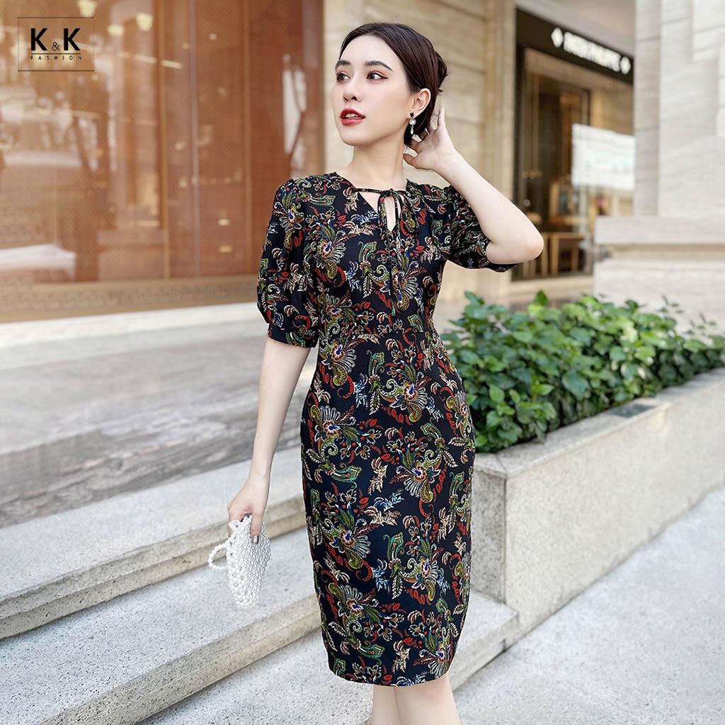 Đầm Ôm Công Sở Nữ Họa Tiết Tay Lửng K&amp;K Fashion KK117-35 Chất Liệu Garolan