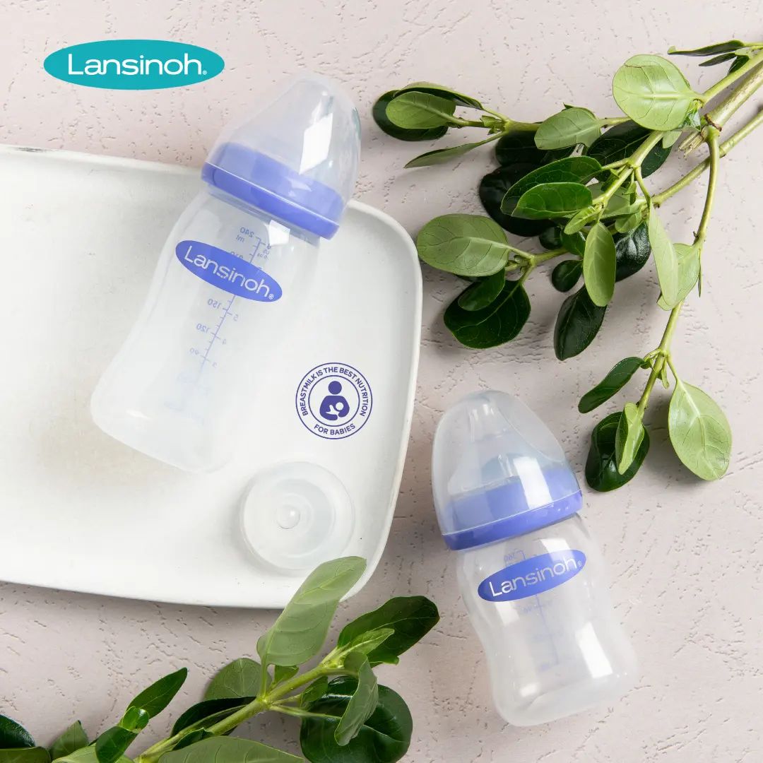 2 Bình Sữa Cổ Rộng Lansinoh 240ml TẶNG 1 Núm Vú Cổ Rộng Lansinoh Size F