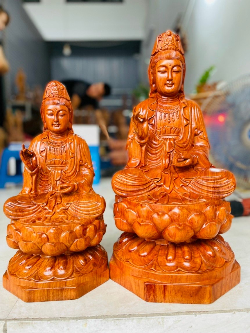 Tượng Phật quan âm gỗ hương nguyên khối cao 40cm