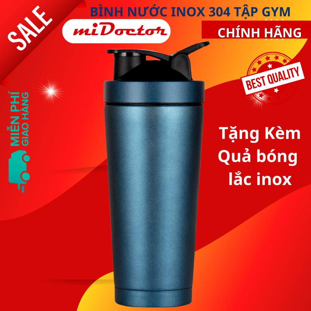 Bình Lắc Inox Tập Gym Shaker Cao Cấp Chính Hãng miDoctor 800ml – Chọn Màu Tặng Kèm Bóng Lò Xo Đánh Bột