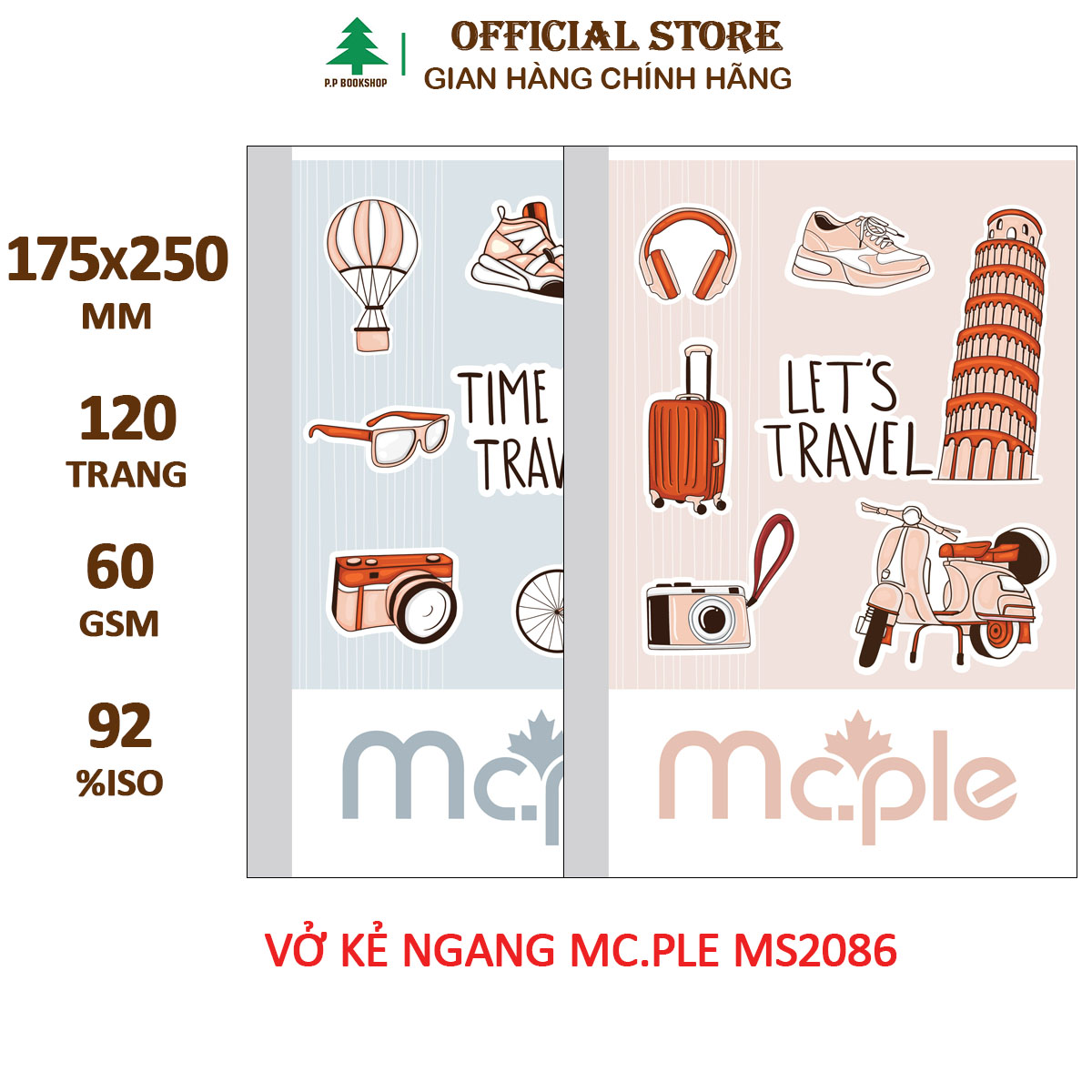 [THIẾT KẾ 2024] Vở kẻ ngang B5 MC.PLE Mc.ple 120 trang TRAVEL MS2086, định lượng 60gsm, độ trắng 92% ISO - Sổ tập vở chất lượng, bám mực tốt