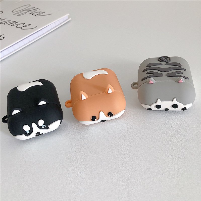 Bao Case Cho Airpods 1/ Airpods 2 Hình Chó Husky, Chó Cori, Mèo Xám