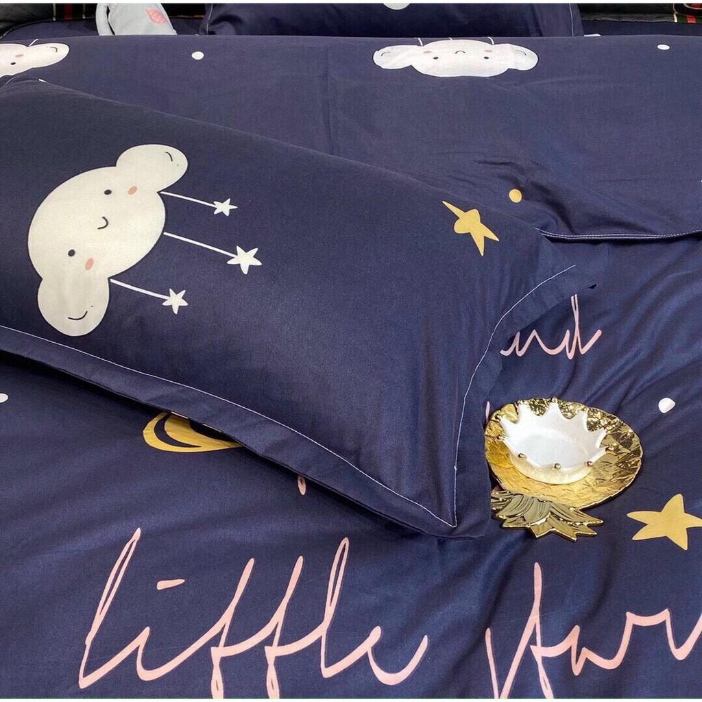 Bộ chăn ga Cotton Poly M2T bedding chăn ga Hàn Quốc Họa tiết mây và sao đủ size miễn phí bo chun