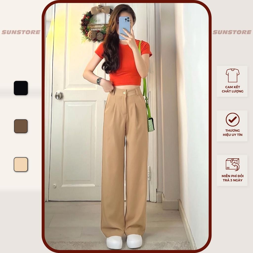 Quần culottes ống rộng suông dài vải chất rũ lưng cạp cao cài nút màu nâu đen be Spant 2 - Cafe sữa, Cafe sữa