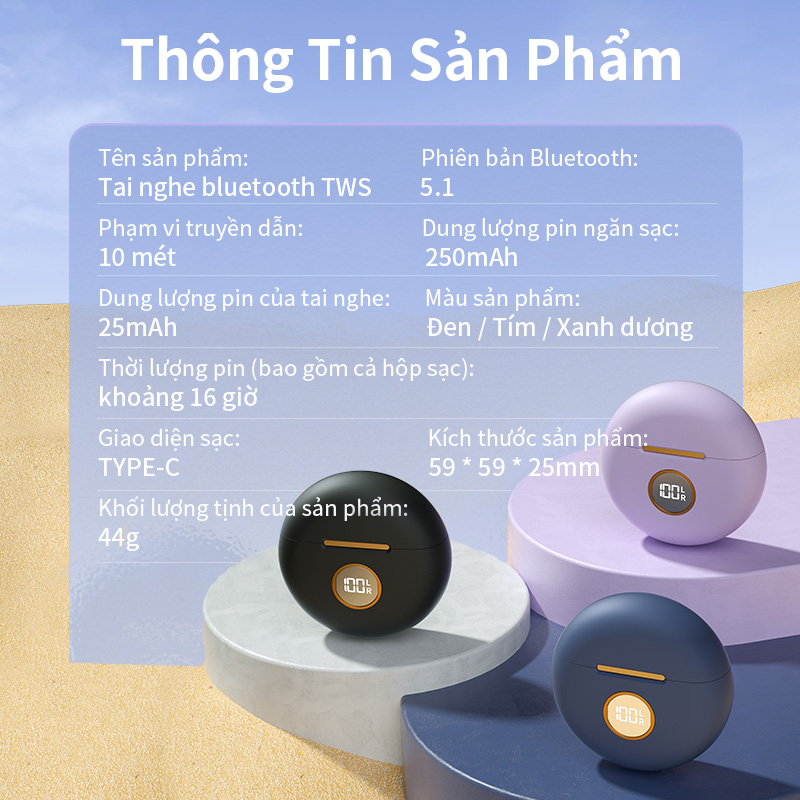 Tai Nghe Bluetooth không dây TWS BASIKE TW87 âm thanh nổi với màn hình 16H sử dụng liên tục - Hàng chính hãng