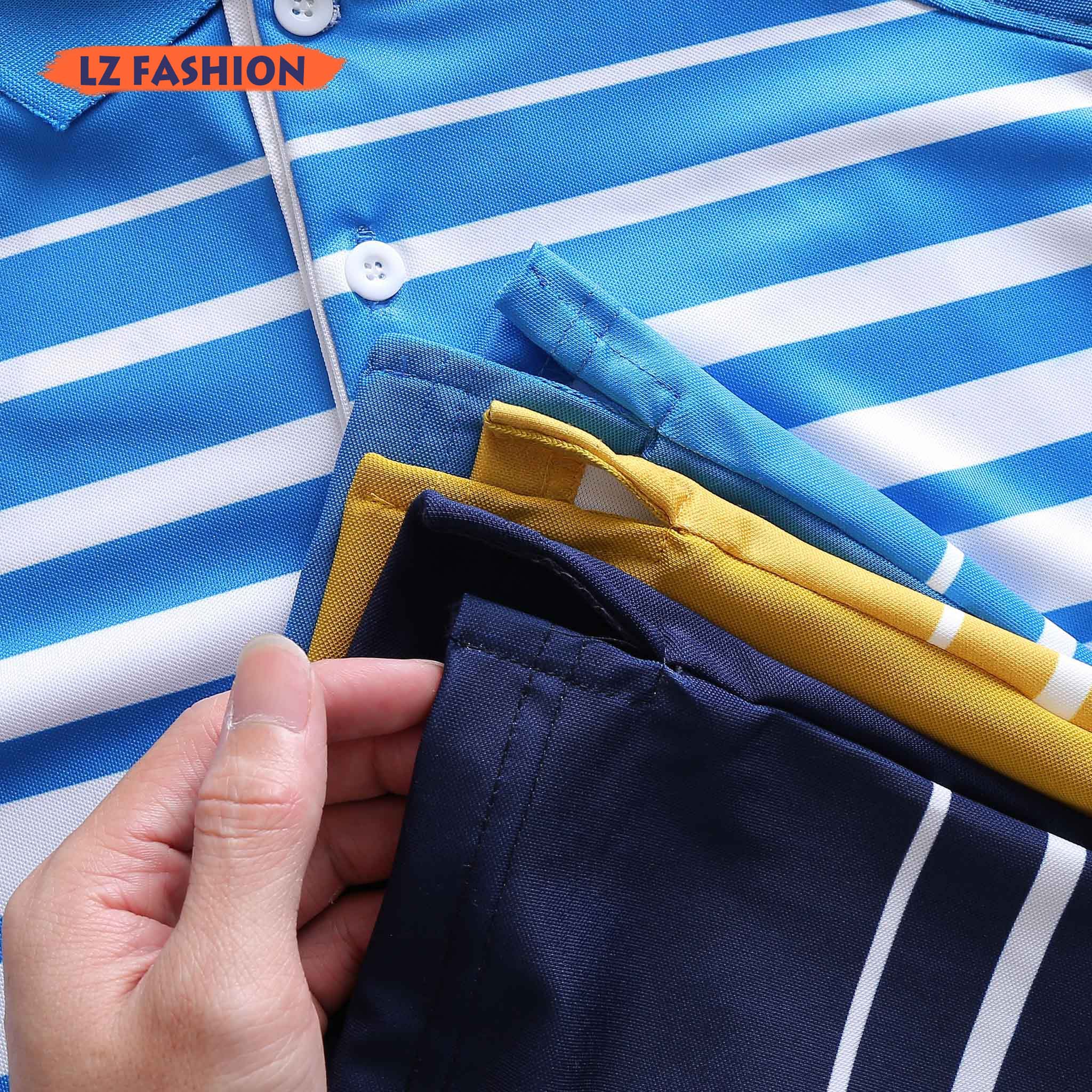 Áo Thun Polo Có Cổ Tay Ngắn Nam Phối Sọc Ngang Phong Cách Trẻ Trung - LZPS156