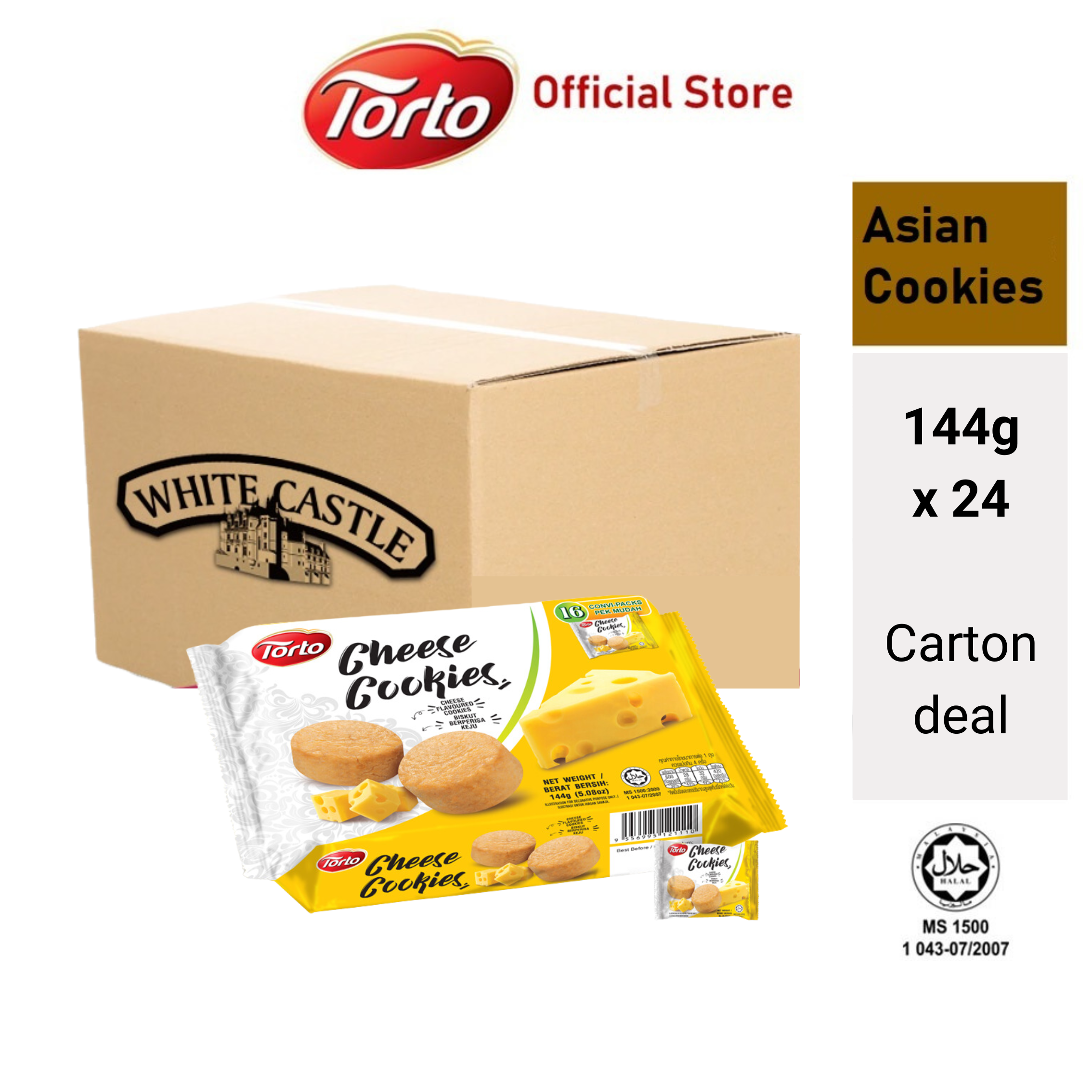 Bánh quy Phô Mai White castle nhập khẩu Malaysia 144g Torto Asian Cookies Cheese Cookies