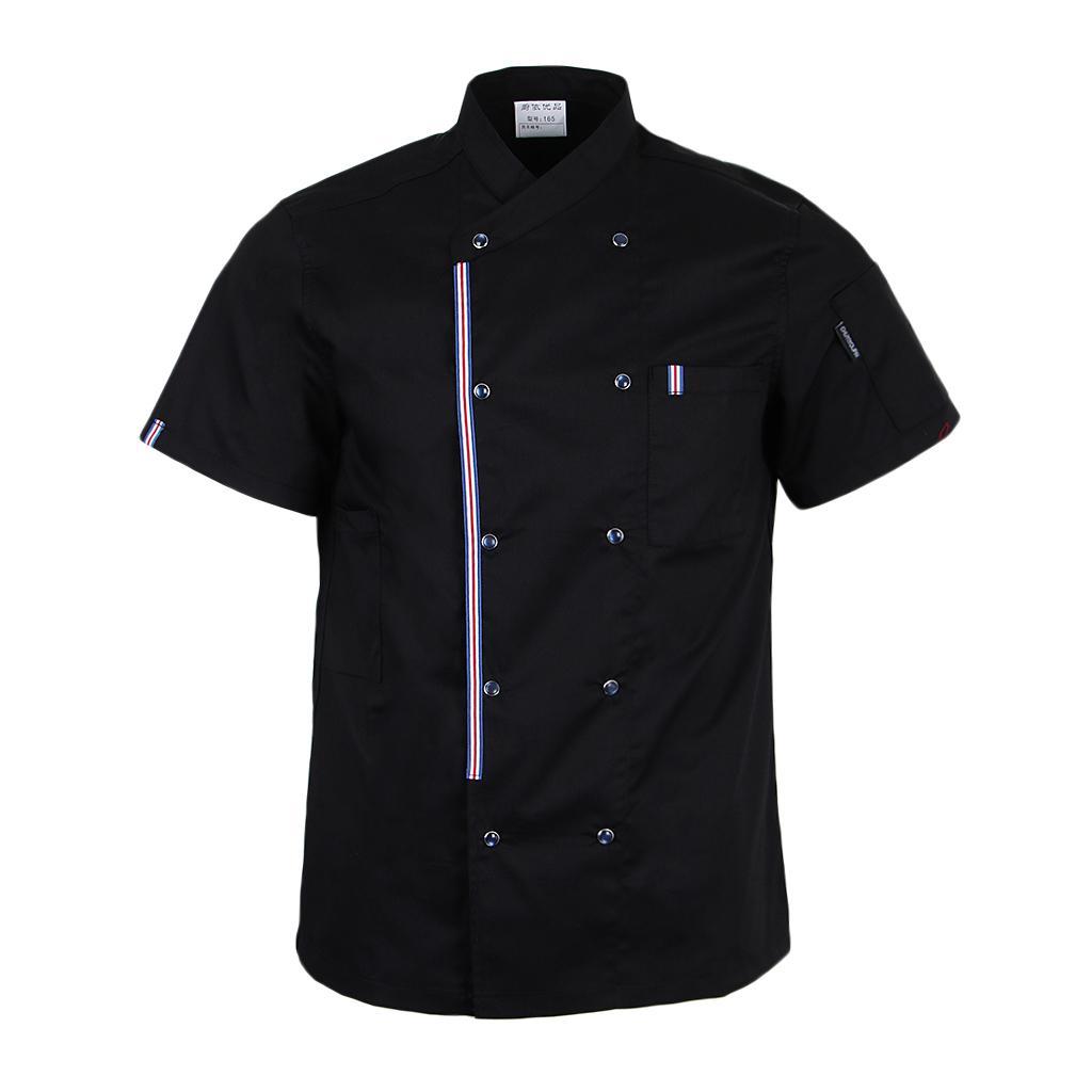 2pcs Womens Mens Chef Jackets Coat Short Sleeves Shirt Kitchen Uniforms