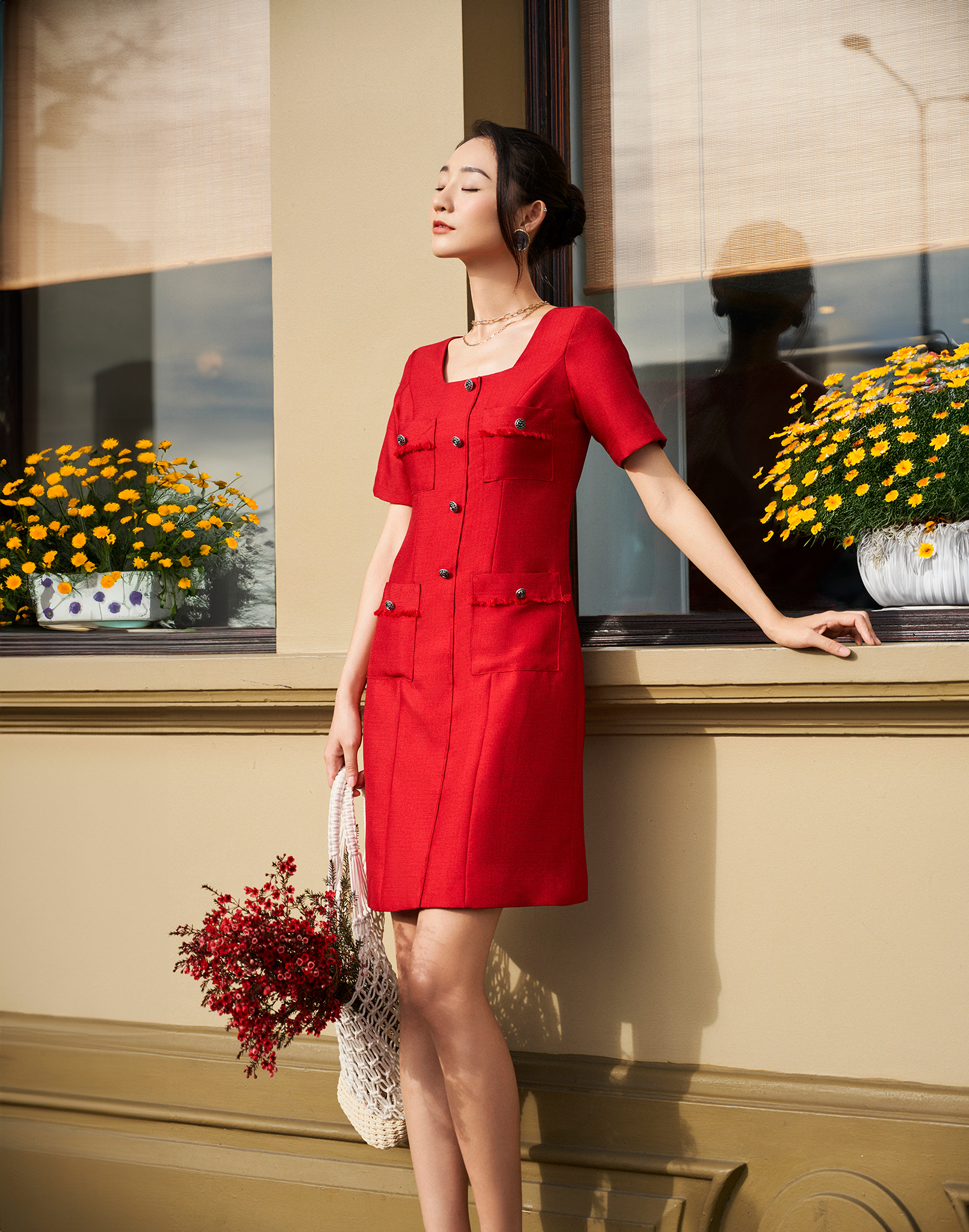 Đầm Tweed Cổ Vuông Lộc DRE190 thời trang thiết kế Hity