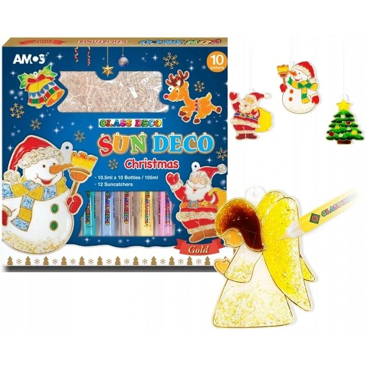 Hộp bút màu trang trí trên kính nhập khẩu Hàn Quốc AMOS Sundeco Christmas 10 màu SD10P10-CH - Chủ đề Noel