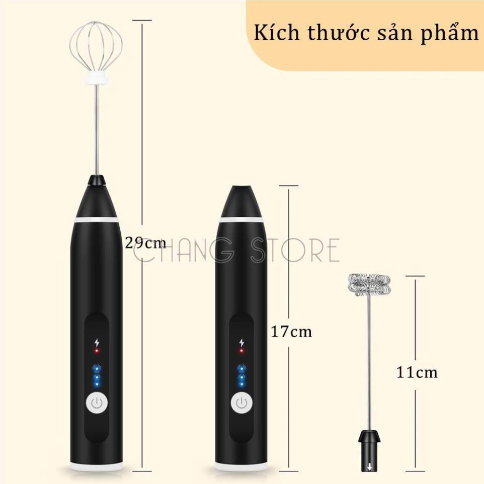 Máy đánh trứng tạo bọt cafe mini 2 trong 1 với 3 chế độ dùng pin sạc USB cao cấp - Que đánh cafe điện mini cầm tay dễ sử dụng chỉ với một thao tác