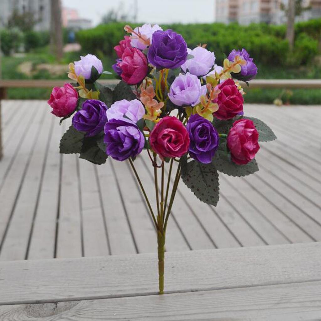 2X Artificial 21-Head Rose Silk Flower Floral Wedding Home Decor Purple