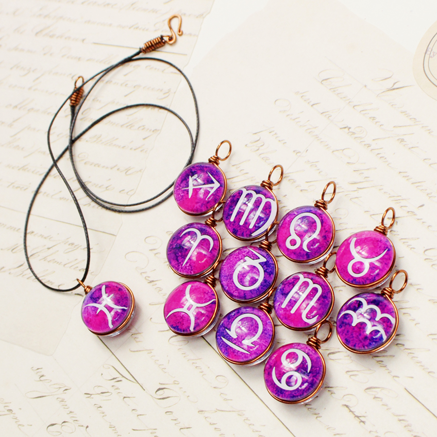 Dây chuyền 2 mặt hình 12 cung hoàng đạo Zodiac màu sắc tươi sáng 14MM-003