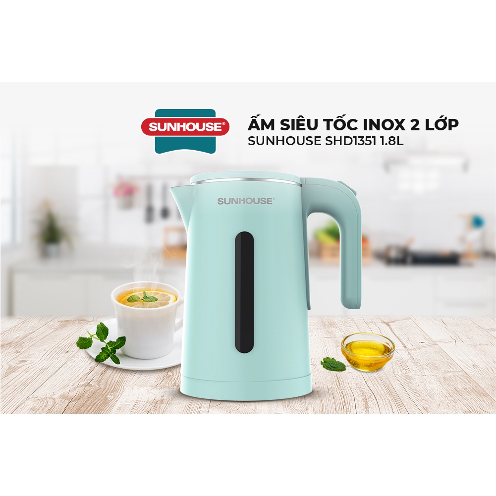 Ấm siêu tốc Inox 2 lớp 1.8L SUNHOUSE SHD1351 - Hàng chính hãng