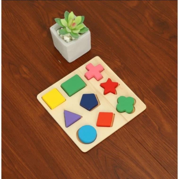 Bộ xếp các khối hình học bằng gỗ giúp bé phát triển trí tuệ sớm - Đồ chơi cho bé - Đồ chơi gỗ