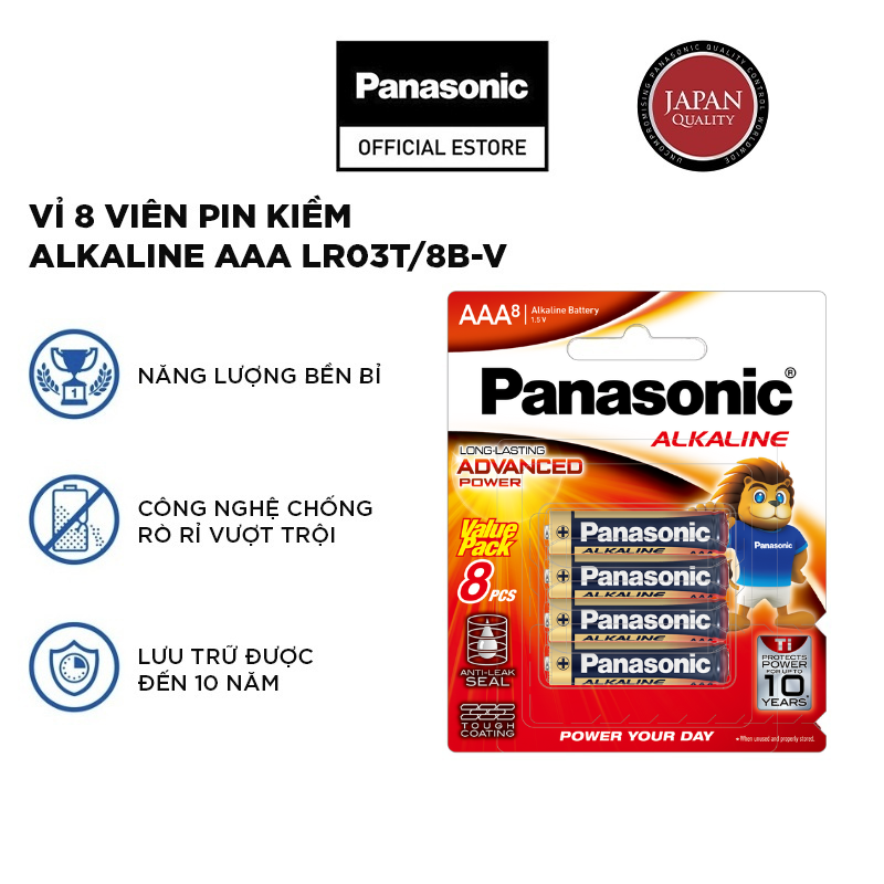 Vỉ Pin kiềm Panasonic Alkaline AAA LR03T/8B-V (8 viên) – Hàng Chính Hãng