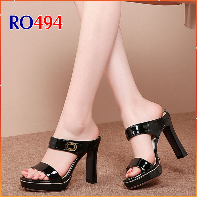 Giày cao gót nữ đẹp đế vuông 8 phân hàng hiệu rosata hai màu đen xám cao cấp ro494