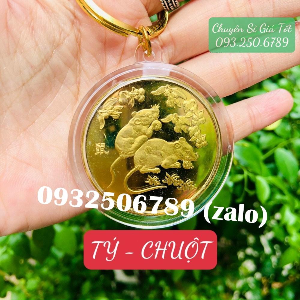 Móc Khóa Đồng Xu Khắc Hình 12 Con Giáp, Niken Mạ Vàng Phong Thủy - AnNhien