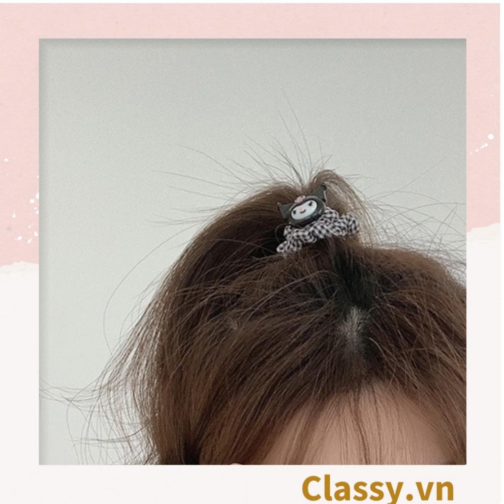 Dây cột tóc Classy scrunchies bằng vải kẻ sọc, đính họa tiết hoạt hình cún, gấu mix hàn quốc dành cho nữ PK1653