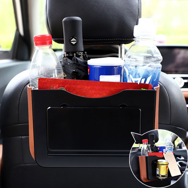 Túi để đồ đa năng gắn ghế sau xe ô tô chống nước, có chỗ để ly cốc và điện thoại