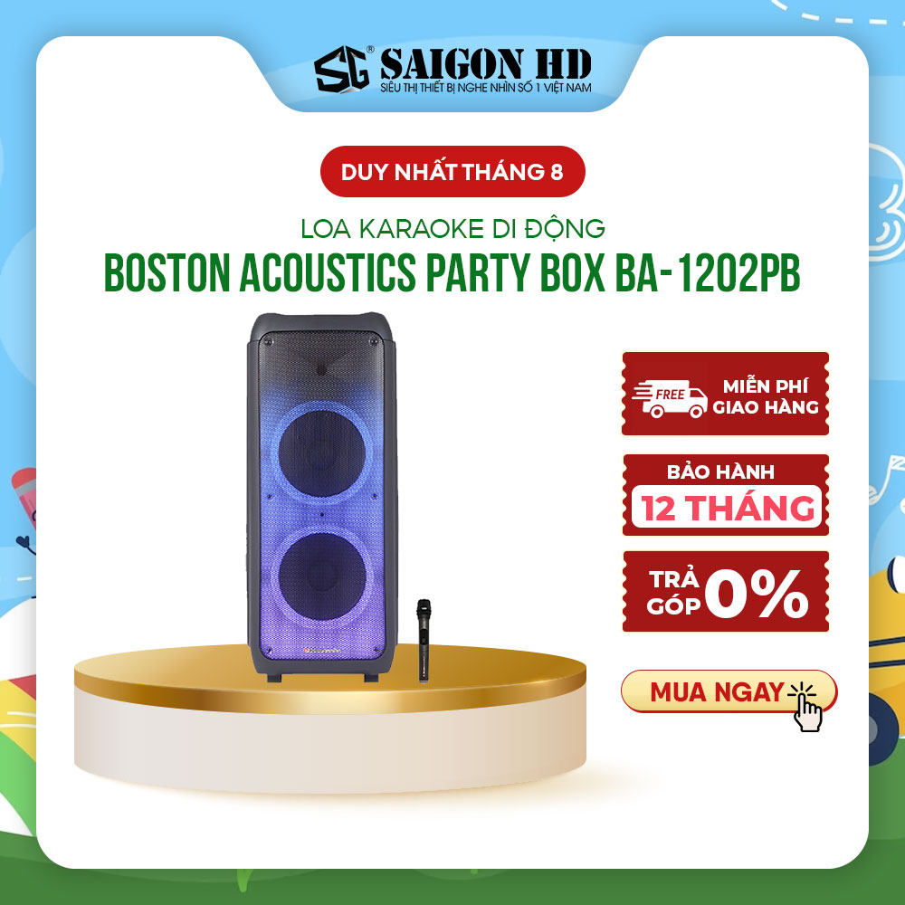 Loa Karaoke Bluetooth BOSTON ACOUSTICS Party Box BA-1202PB | Tích hợp Micro không dây | Tăng/giảm âm Bass ,Treble | Hàng Chính Hãng