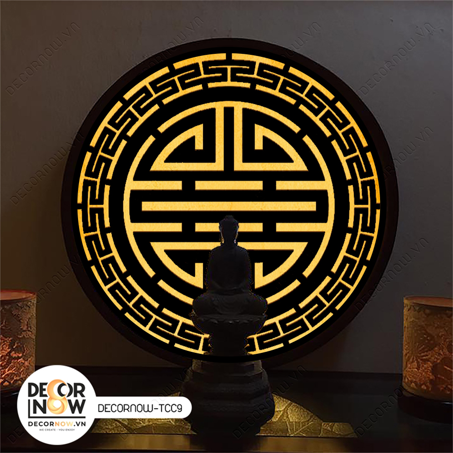 Đèn Hào Quang Phật In Tranh Trúc Chỉ CNC DECORNOW 30,40 cm, Trang Trí Ban Thờ, Hào Quang Trúc Chỉ VÂN GỖ DCN-TCC9