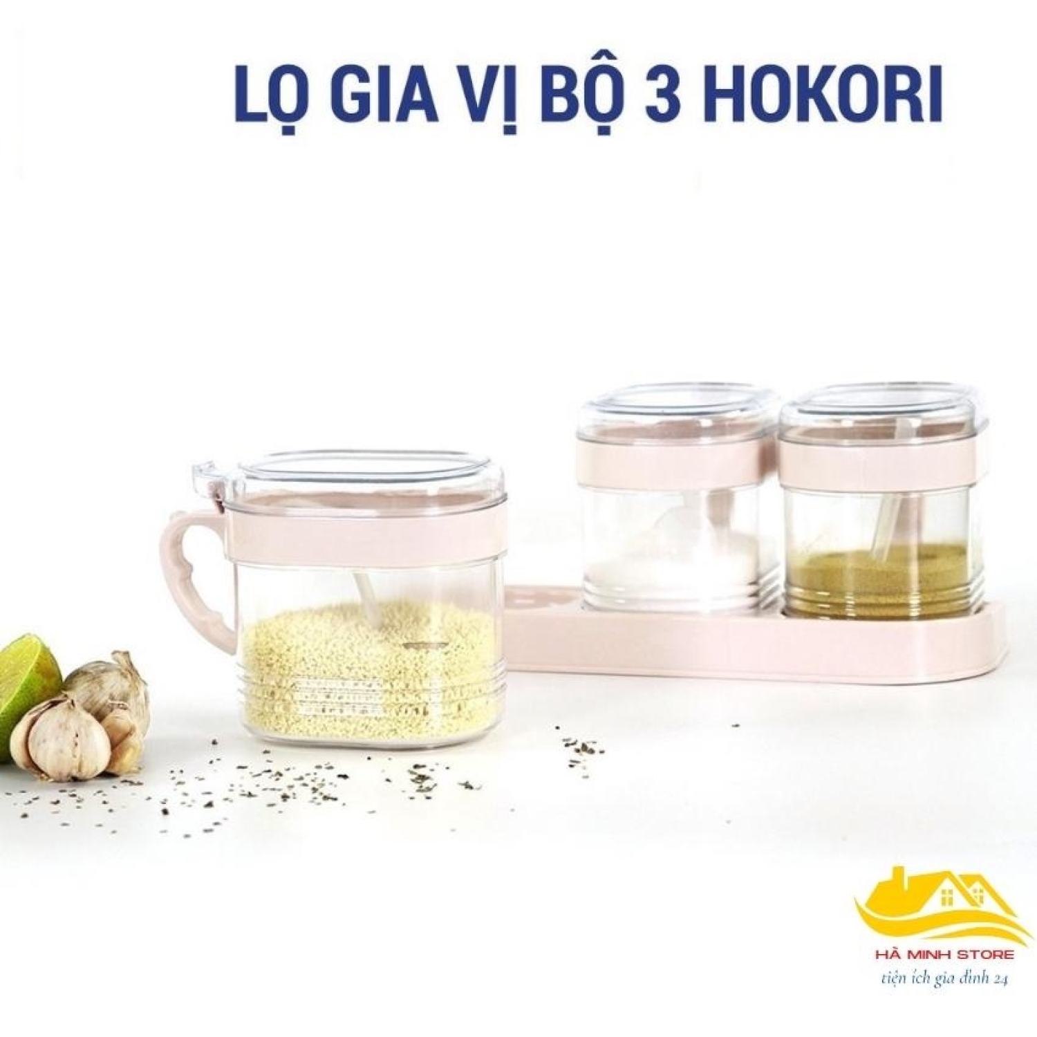 Bộ 3 Hũ Đựng Gia Vị HOKORI, Bộ 3 Lọ Đựng Gia Vị Có Nắp Đậy Kèm Thìa Dày Dặn Bền Đẹp - Hàng cao cấp