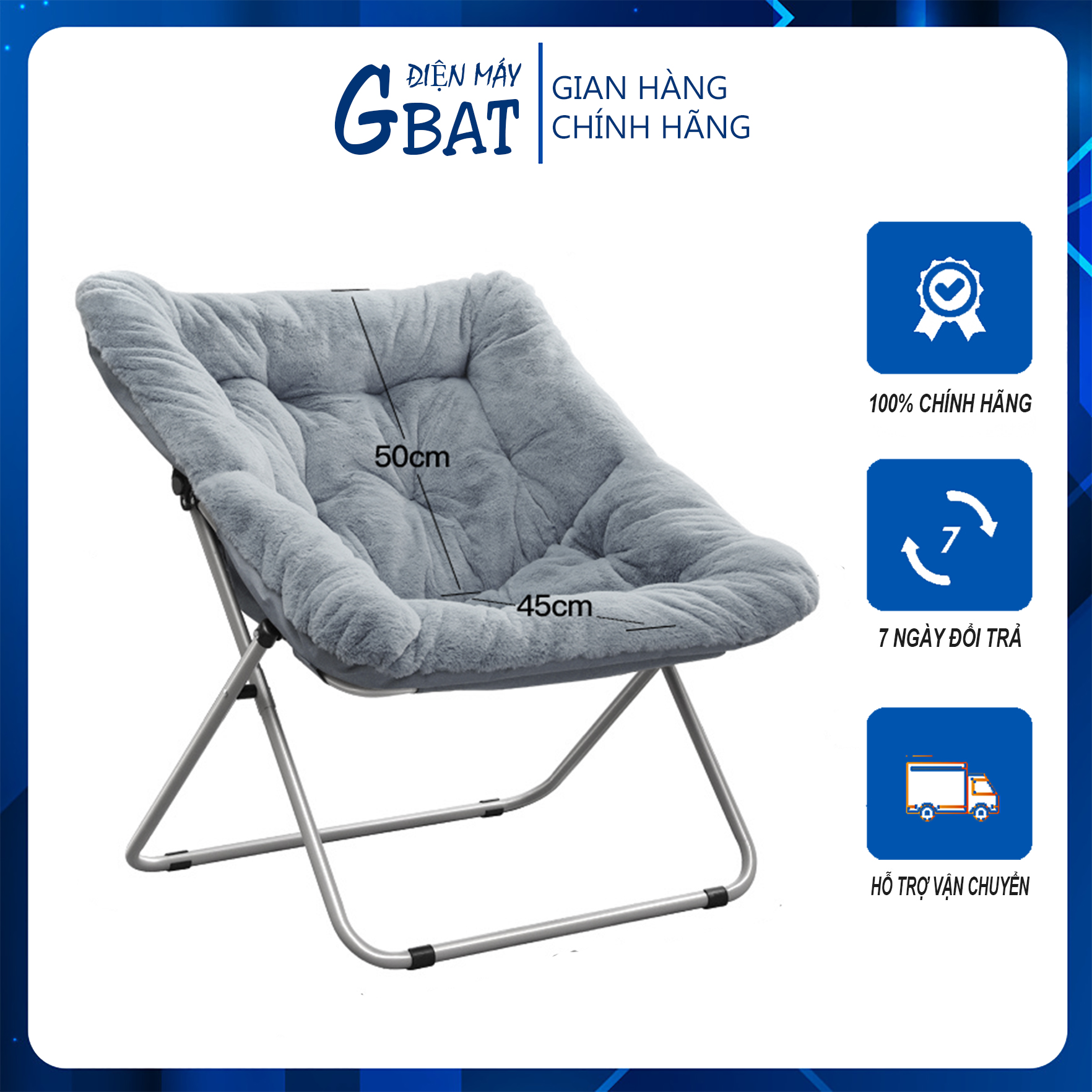 Ghế Sofa Thư Giãn Ghế Lười Tựa Lưng Gấp Gọn Khung Hơp Kim Sơn Tĩnh Điện Chắc Chắn, Đệm Lông Mềm Mịn - PH2293