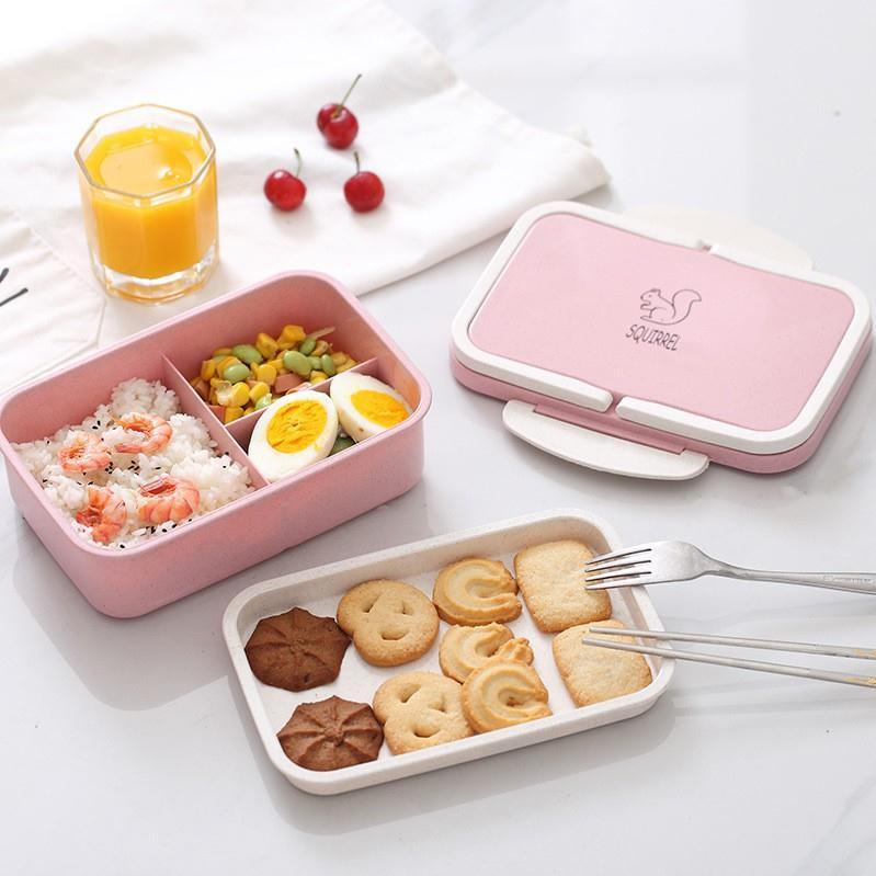 HỘP CƠM LÚA MẠCH 2 TẦNG 3 NGĂN SQIRREL CÓ QUAI XÁCH TIỆN LỢI , AN TOÀN CHO SỨC KHỎE