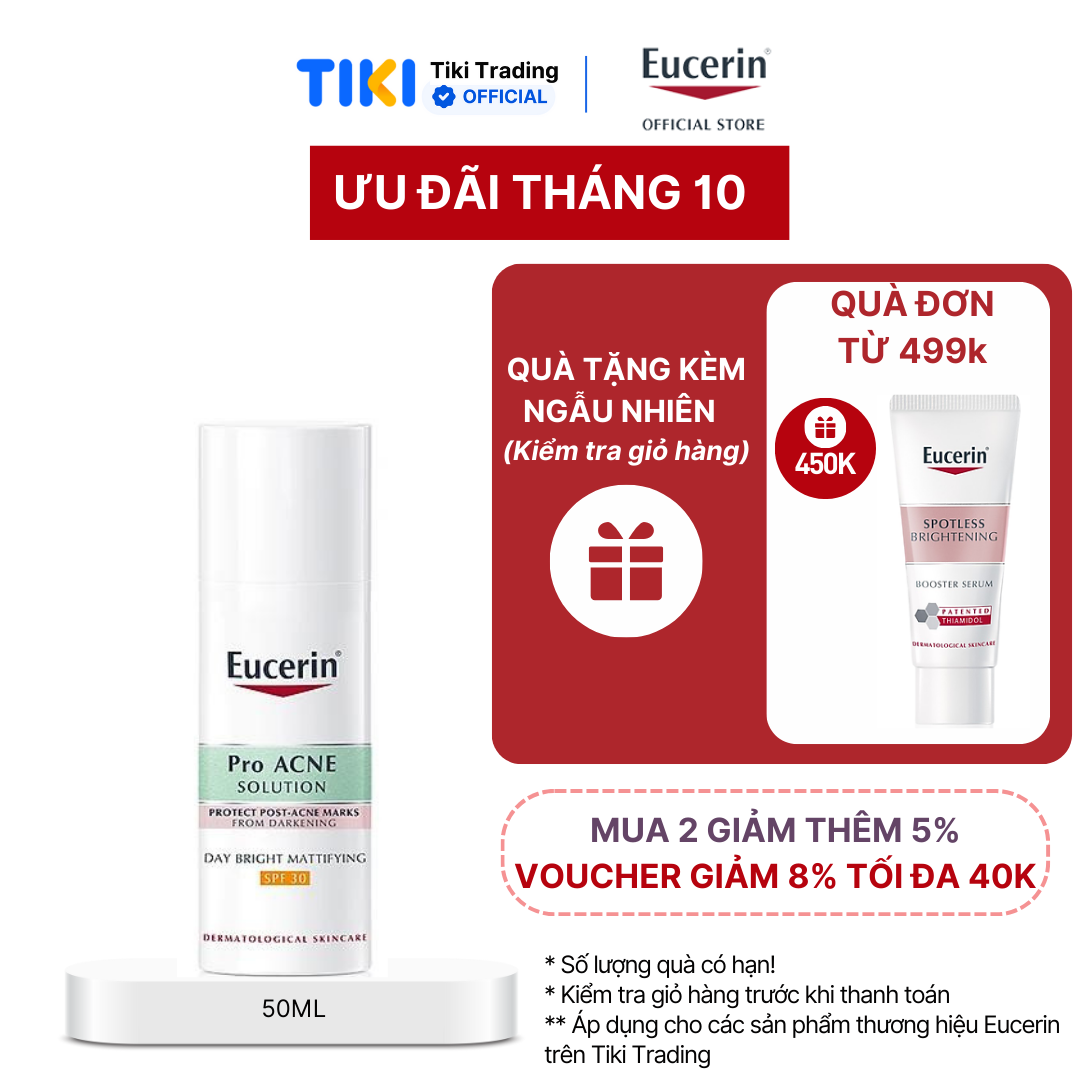 Kem dưỡng giảm mụn &amp; chống nắng Eucerin Day Bright Mattifying SPF30 50ml