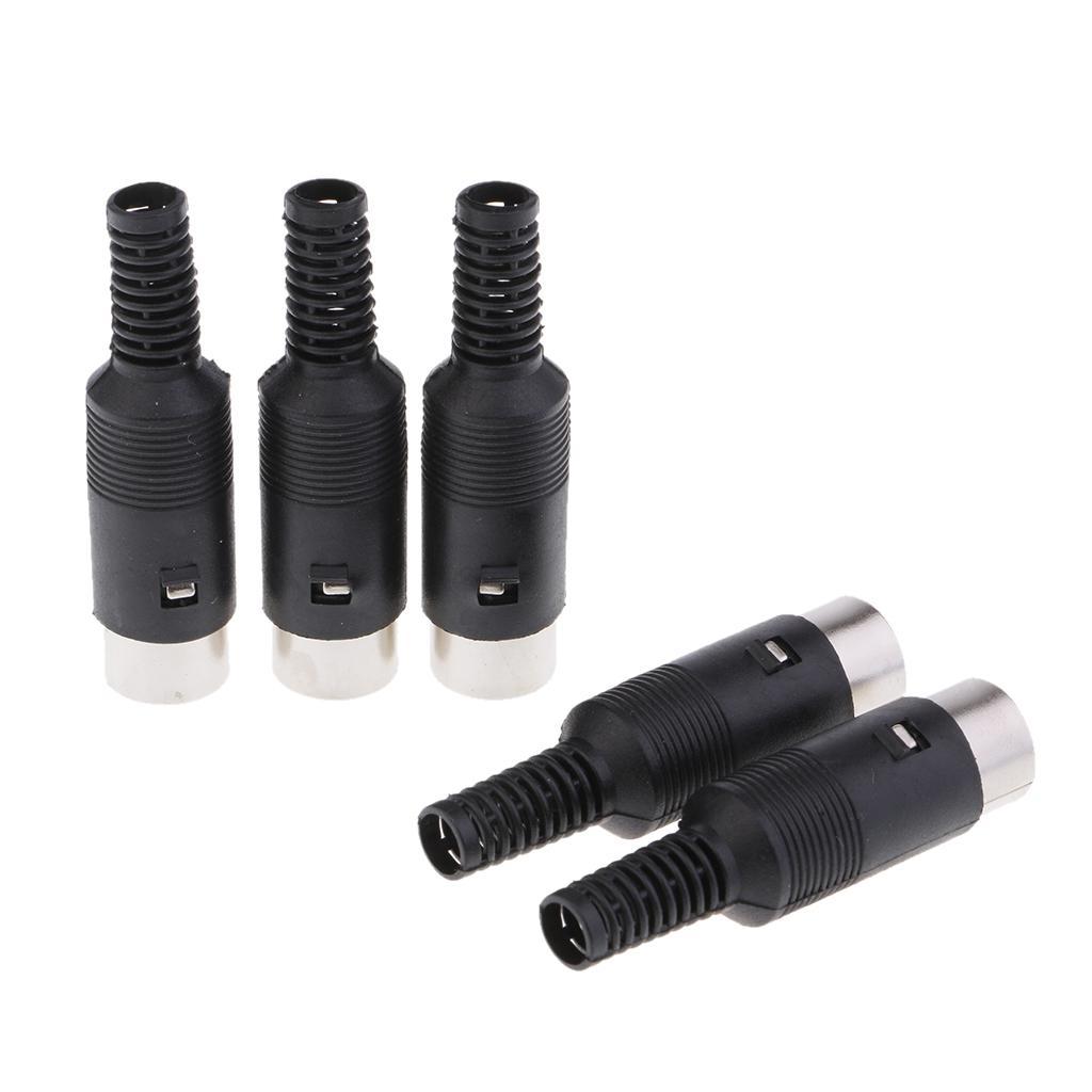 5 pieces 5 Pin DIN Plug Connectors with Non-Slip Handle Male Black