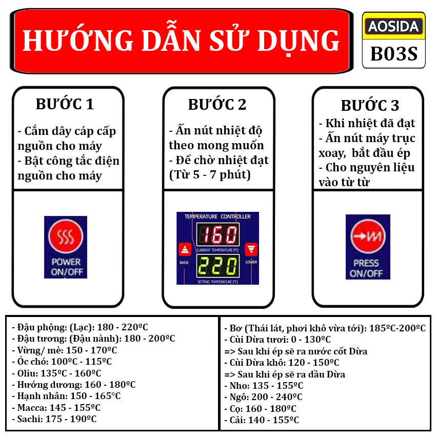 Máy ép dầu thực vật chuyên nghiệp thương hiệu Anh Quốc Aosida B03S cao cấp - Hàng nhập khẩu