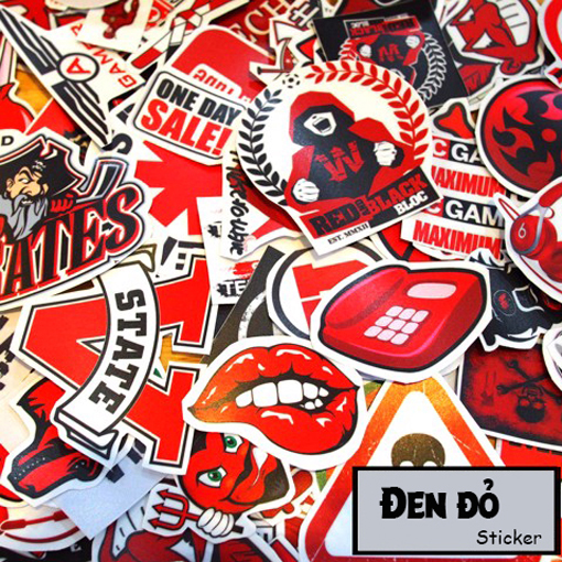 Sticker nhãn dán tone đỏ đen red and black trang trí mũ bảo hiểm, đàn, guitar, ukulele, điện thoại laptop