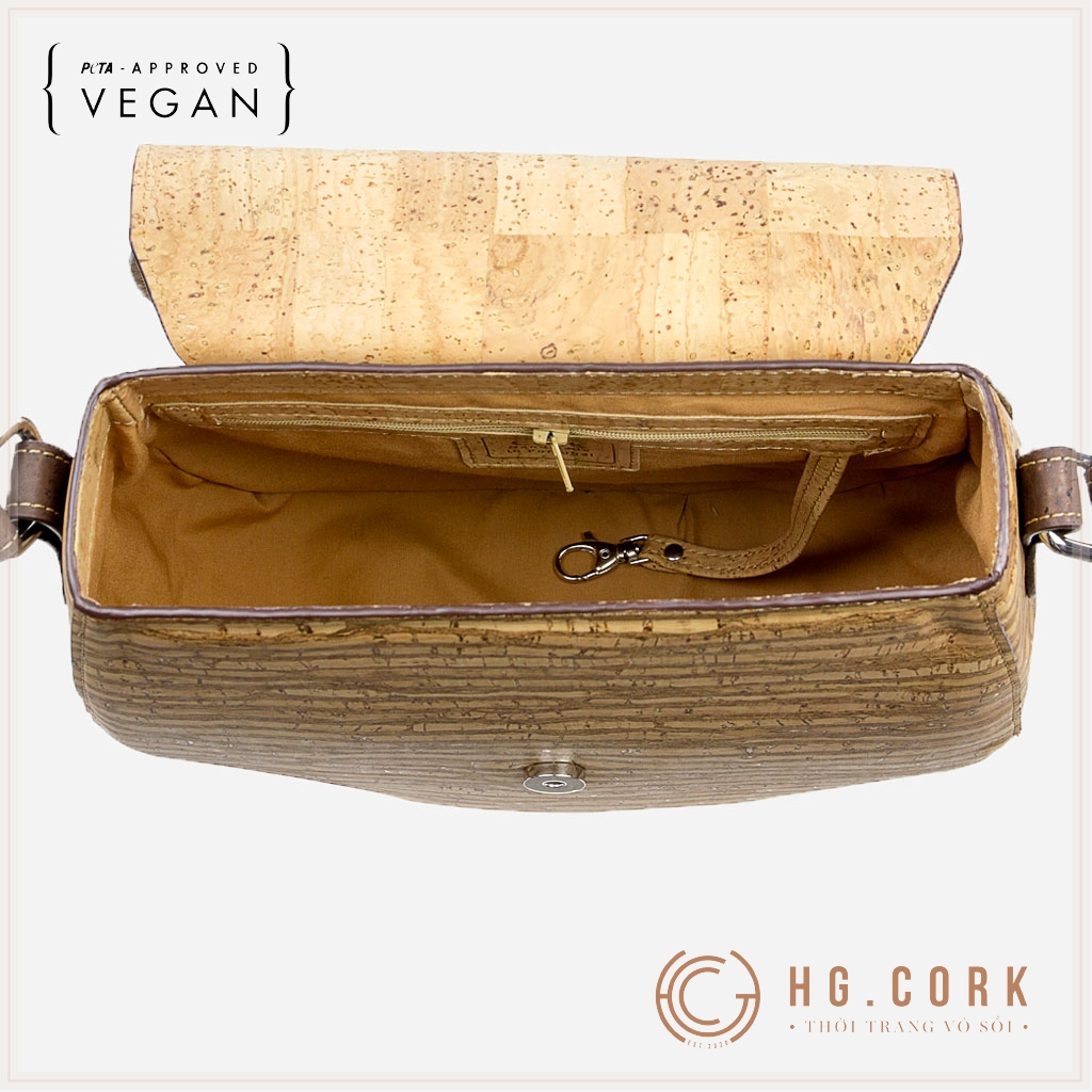 Túi Đeo Chéo Nữ Cao Cấp - SADDLE BAG - HGcork Corkor CK246 - Vật liệu da cork thực vật thuần chay - Sản phẩm Handmade, Sản xuất tại Bồ Đào Nha