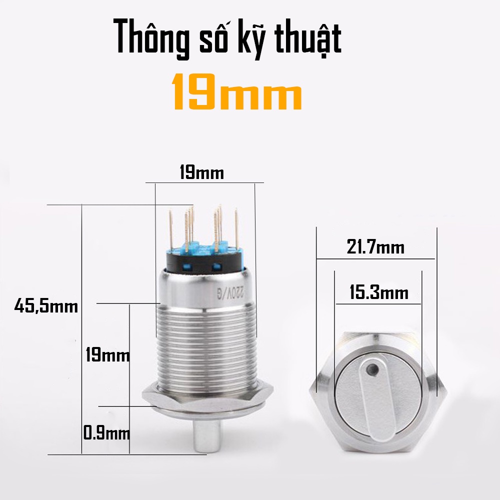 Núm công tắc xoay Tự khóa 16mm, 19mm, 22mm (3V-24V, 110-220V)