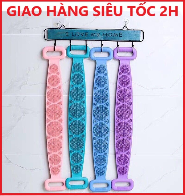 Đai tắm chà lưng silicon, đai cọ lưng massage silicon (giao màu ngẫu nhiên)