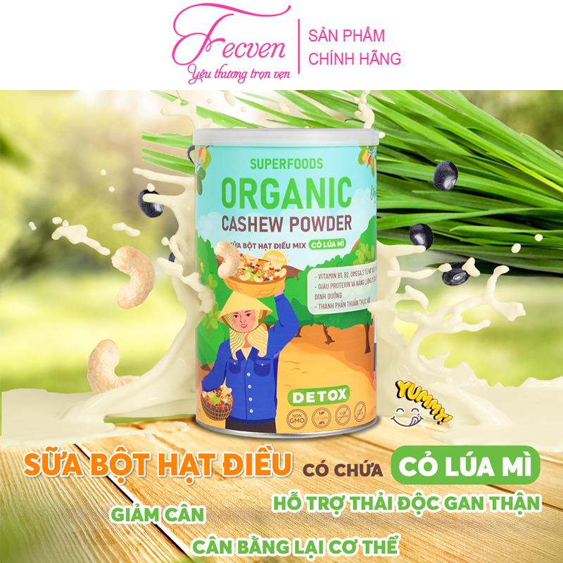 Sữa Bột Hạt Điều Hữu Cơ Giấc Mơ Của Hạt - Giúp Bổ Sung Dinh Dưỡng, Nâng Cao Sức Đề Kháng, Tốt Cho Sức Khỏe Cả Gia Đình (Thành Phần Chính Từ Hạt Điều Hữu Cơ Và Các Loại Hạt, Gồm 4 Vị: Nguyên Bản, Đậu Rồng, Cỏ Lúa Mì, Chocolate) FECVEN