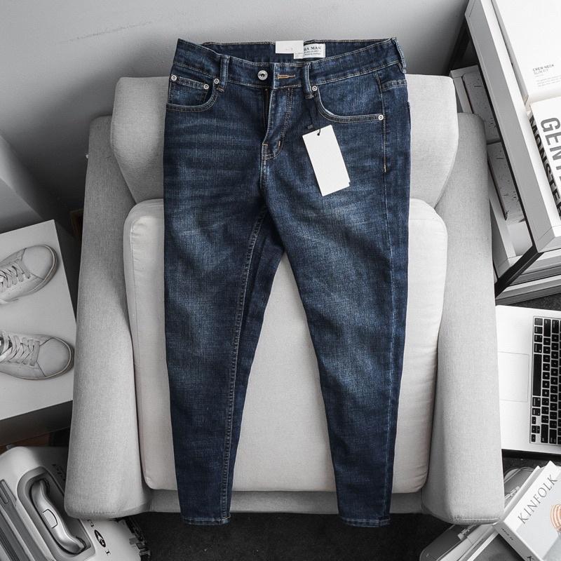 Quần Bò Nam Xanh Trơn dáng ôm slim chất jean co giãn VNXK cao cấp