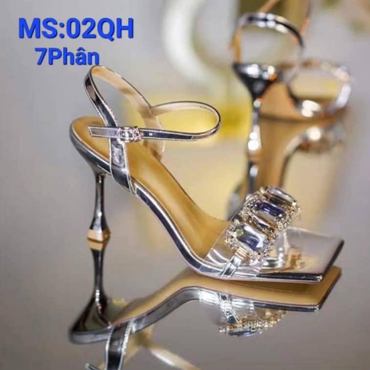 Giày Sandal Cao Gót Nữ 7 Phân Gót Nhọn Quai Đính Đá Mẫu Mới - MS 02 02QH