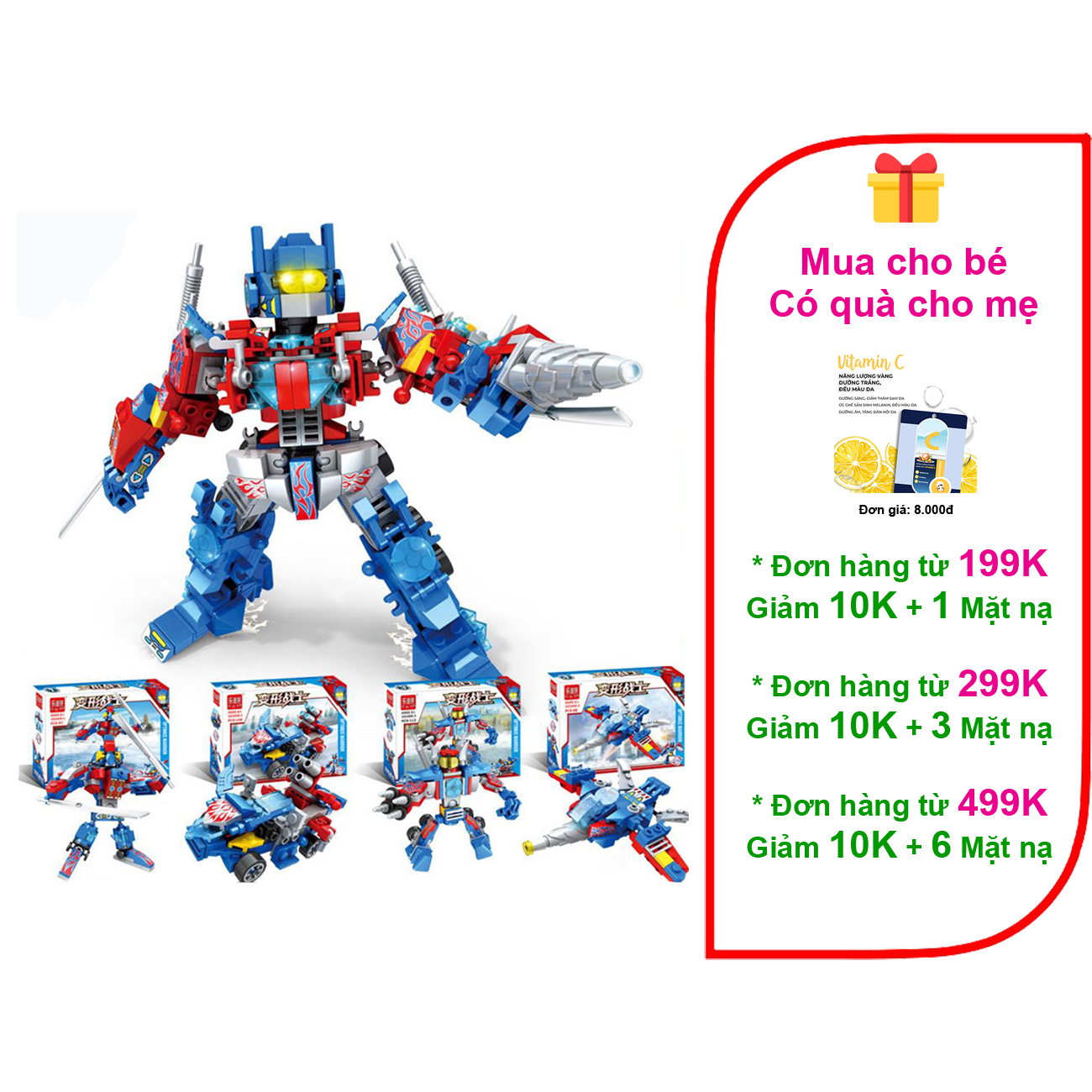 Đồ chơi lắp ráp Robot chiến binh biến hình 4in1 loại lớn (4 mô hình)