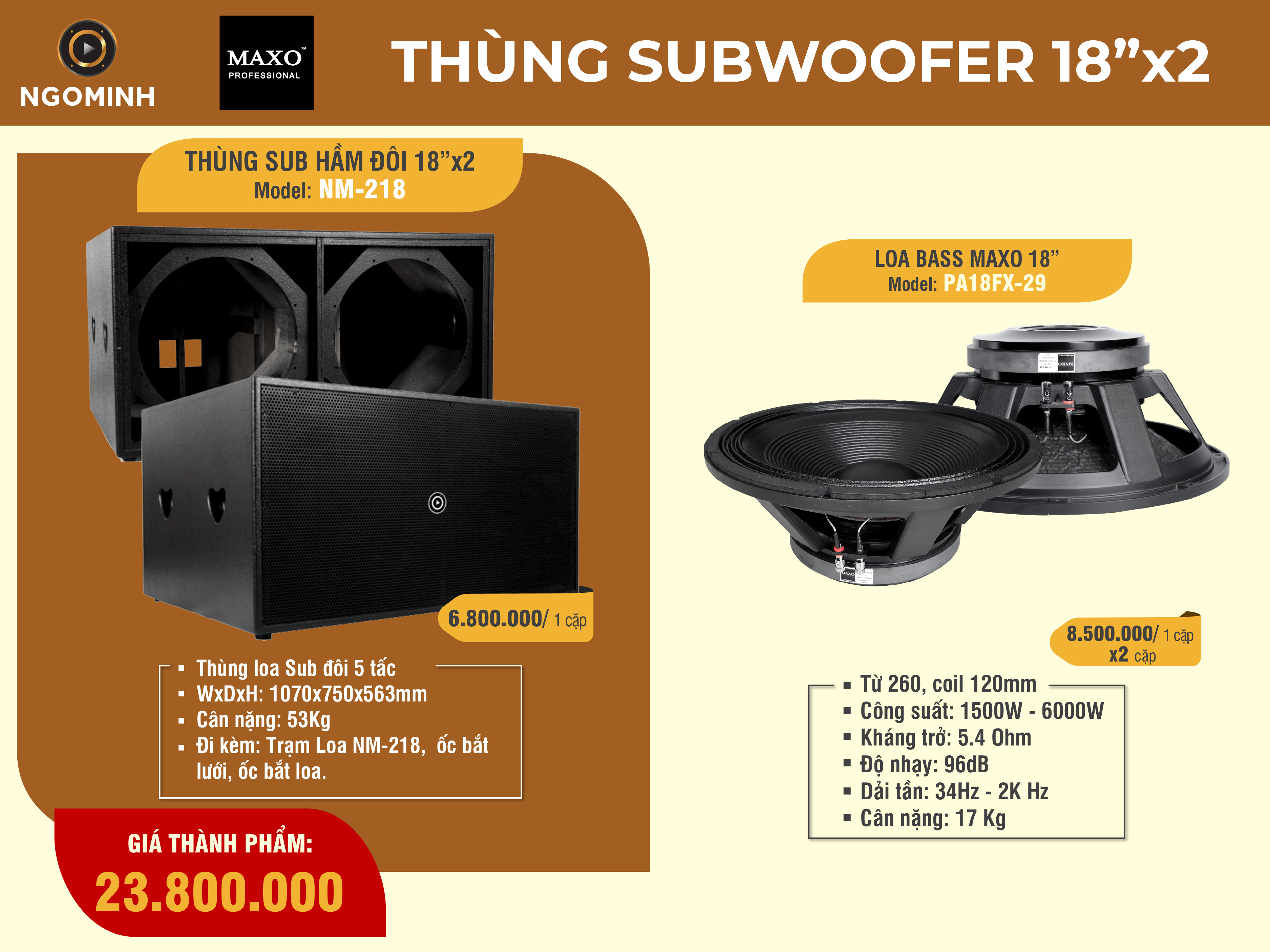 Loa Sub Đôi NM-218, PA18FX-29