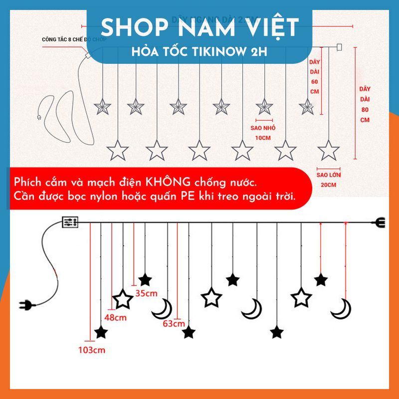 Dây Đèn LED Rèm Chống Thấm Nước Trang Trí Trong Nhà, Ngoài Trời, Năm Mới, Giáng Sinh - Chính Hãng NAVIVU