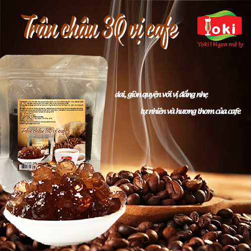 Trân châu 3Q vị cafe Yoki dai, giòn, quyện với vị đắng nhe thơm nồng nàn của cafe