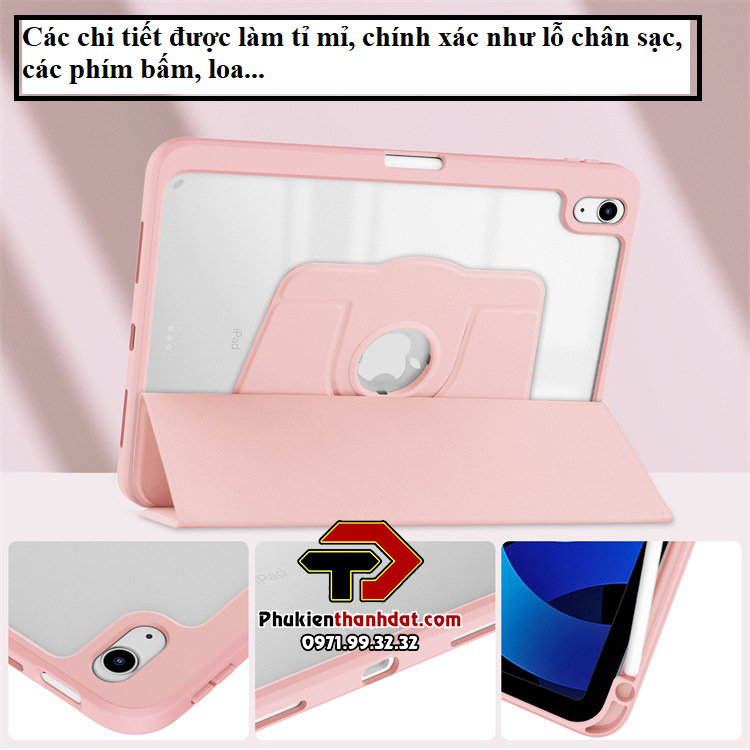 Bao da xoay 360 độ cho iPad Gen 10 2022 10.9 inch chống sốc, có ngăn đựng bút, nhiều kiểu dựng
