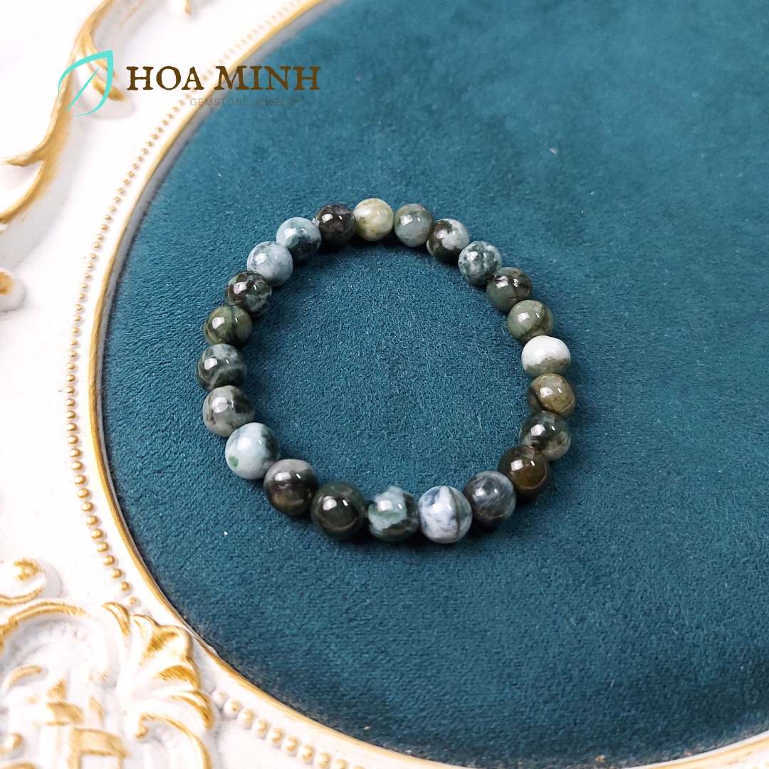 Vòng chuỗi tay đá Cẩm Thạch tự nhiên lên bông trơn size hạt 8 li rất đẹp không kén mệnh