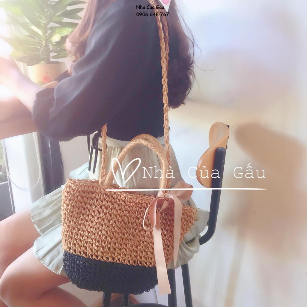 Túi cói dây nơ cực xinh về đủ 3 màu chanh sả