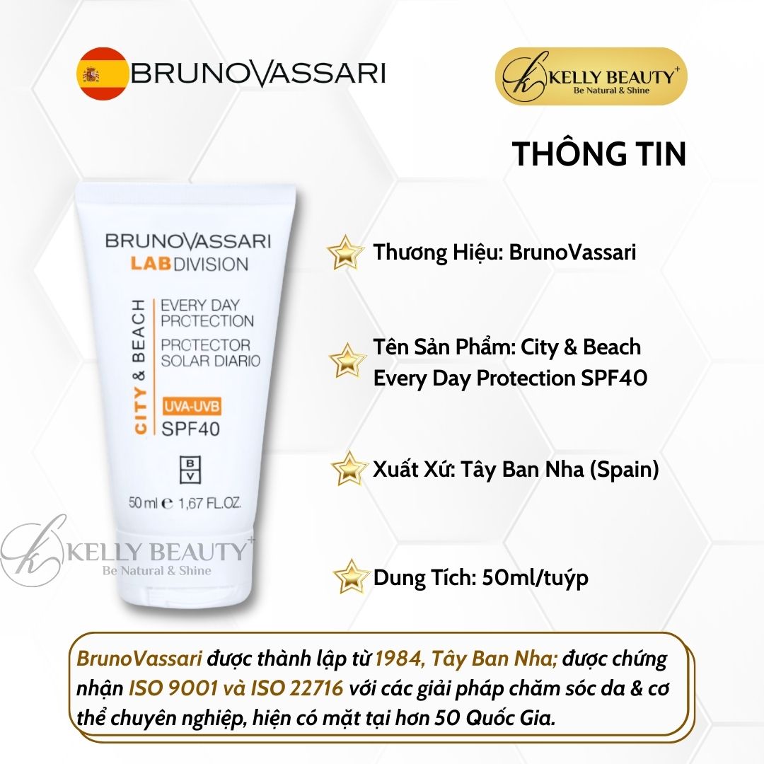 Kem Chống Nắng Phổ Rộng City & Beach Everyday Protection SPF40 - Bruno Vassari | Kelly Beauty