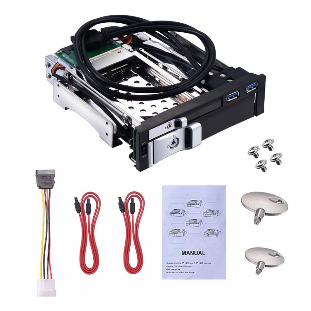 Internal Dual Slot Hard Disk Case 2.5+3.5 inch SATA HDD/SSD Enclosure Tool-free Design with 2 USB3.0 Ports Safety Locks