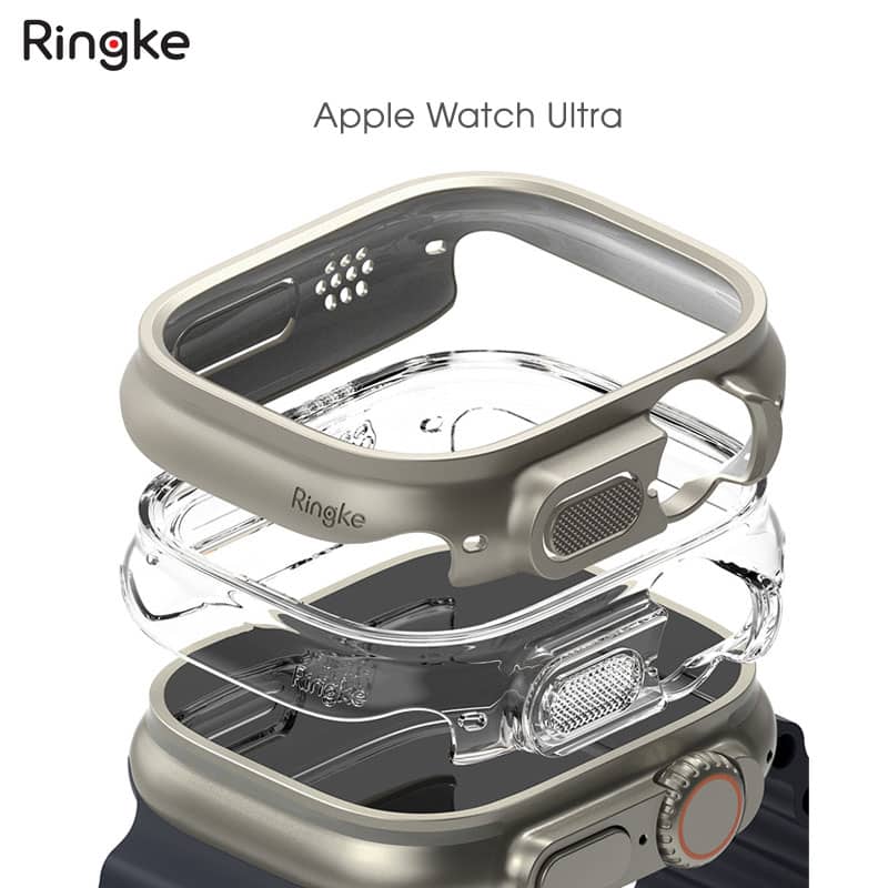 Bộ 2 ốp RINGKE Slim dành cho Apple Watch Ultra 2/ Apple watch Ultra _ Hàng chính hãng - Clear &amp; Titanium Gray